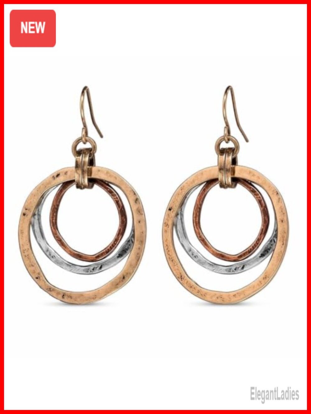 Mixed Metal Hammered Drop Earrings Boho Dangle Jewelry